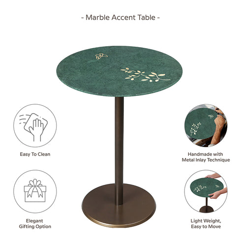 Marble and Brass Inlay Accent Table